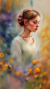 Portrait de jeune femme et fleurs - F. Abderrahim