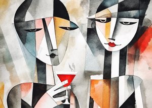 Couple buvant du vin dans un restaurant, impression sur toile et murale - F. Abderrahim