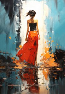 Femme à la mode dans un paysage abstrait en couleurs vives