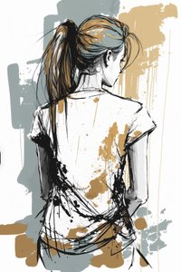 Filles dessinées de dos, croquis de lignes chaotiques minimalistes