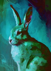 Lapin et fond lumineux, inspiré par van Gogh