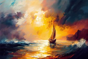Voilier en Mer, lever de soleil - F. Abderrahim