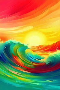 Vagues dans une mer arc-en-ciel