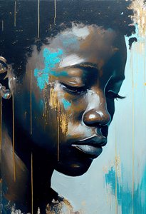 jeune homme africain abstrait sur toile, art mural - F. Abderrahim