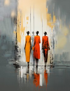 Personnes marchant dans une rue, peinture abstraite de femme - F. Abderrahim