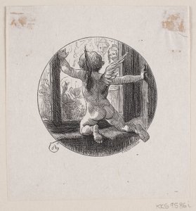 Vignette circulaire avec ange volant