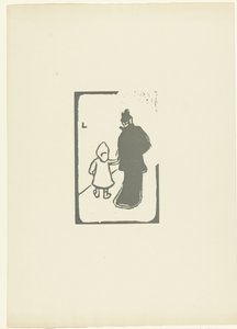 Femme marchant avec un enfant par la main (L