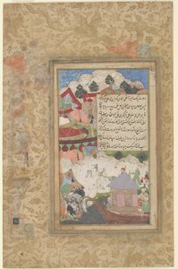 Un Babur ivre retourne au camp la nuit, vers 1589 (aquarelle opaque et or sur papier)