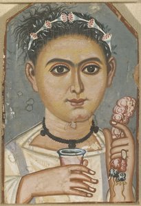 Garçon avec une guirlande florale dans les cheveux, vers 200-230 - Fayum mummy portraits