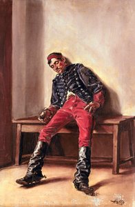 Le cachot. Un soldat prisonnier dormant dans sa cellule. Peinture de Federico Godoy y Castro