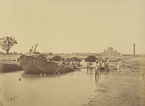 Pont de bateaux sous le collège Martinière sur la rivière Gomti - Felice Beato