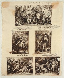 Conception pour diverses décorations incluant Coriolanus aux murs de Rome - Felice Giani