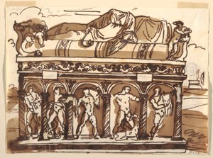 Dessin, sarcophage romain du musée du Vatican, vers 1820 - Felice Giani