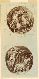 Dessin, Victoire ailée chevauchant un char ; Victoire ailée couronnant un dieu de la rivière, Reno ; deux rondeaux, vers 1805 - Felice Giani