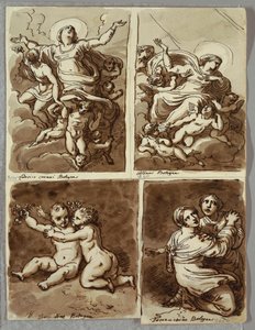 Lunette avec Saint Pierre et Saint Paul avec Saint Matthieu et le prophète Isaïe, étude d