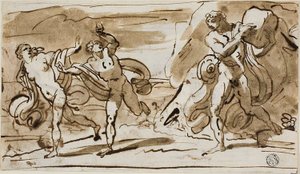 Polyphème lançant des rochers sur les fuyards Acis et Galatée (recto); Polyphème jouant de ses pipes pour Galatée (verso) - Felice Giani