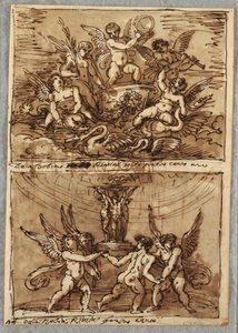 Putti dans un char avec des dauphins et des cygnes - Felice Giani