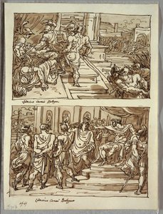 Remus tue le roi Amulius; Remus conduit enchaîné devant le roi Amulius; Deux études d