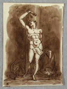 Saint Sébastien, détail du polyptyque avec la Vierge en majesté, étude d