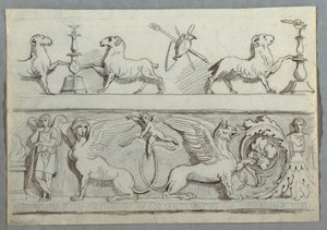 Deux frises avec béliers, candélabres, trophées et putti - Felice Giani
