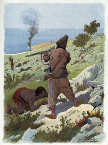 Robinson Crusoé tue les sauvages qui poursuivent Vendredi - Felicien baron de Myrbach Rheinfeld
