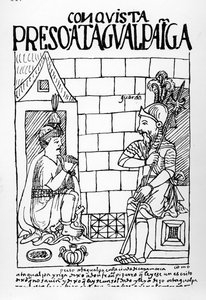 Atahualpa Inca dans sa prison à Cajamarca - Felipe Huaman Poma de Ayala