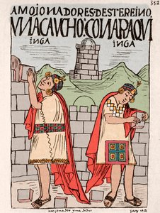 Empire Inca : Incas construisant des greniers, des bâtiments publics et religieux - Dessin à l