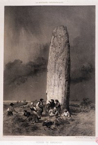 Paysans autour du menhir de Kergadiou (Finistère) - dans "La Bretagne contemporaine", ill. par Félix Benoist, éd. Charpentier, Paris - Felix Benoist