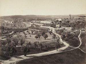 Paysage de vallée avec un moulin à vent et des oliveraies - Félix Bonfils