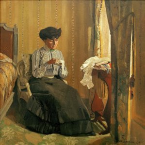 Jeune femme cousant près de la fenêtre - Felix Edouard Vallotton