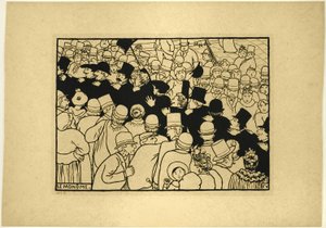 Défilé dans les rues en file indienne - Felix Edouard Vallotton