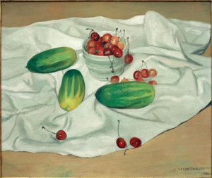Trois concombres et un vase blanc contenant des cerises - Felix Edouard Vallotton