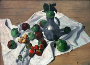 Une bouillotte en fer blanc, des pommes et deux coings - Felix Edouard Vallotton