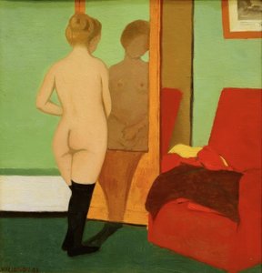 Nu féminin devant une armoire à miroir
