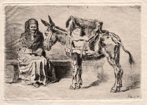 Femme assise avec une mule