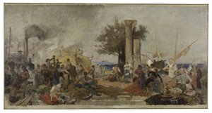 Esquisse pour le dôme de la Bourse de Commerce de Paris : Activité commerciale en Europe, vers 1889