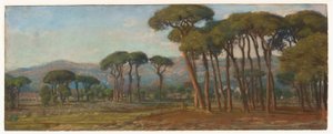 Paysage étendu avec un village et une colline au loin - Felix Hippolyte Lanoue