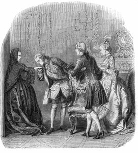 Louis XV (1710-1774) baise la main de la princesse de Lamballe (Marie Thérèse Louise de Savoie-Carignan) (1749-1792), en présence du marquis de Richelieu et de Melle Lange (future comtesse du Barry) - Felix Philippoteaux