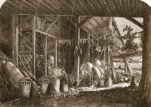 Un entrepôt de chiffons dans le quartier Mouffetard, à Paris, illustration de 