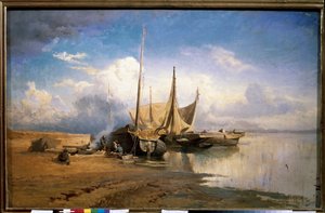 Vue de la Volga, bateaux