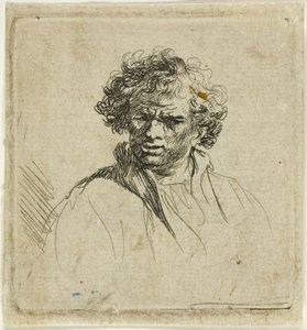 Homme aux cheveux bouclés avec une bouche tordue - Ferdinand Bol