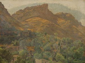 Vue vers la ville de montagne Mola près de Taormina - Ferdinand Georg Waldmuller