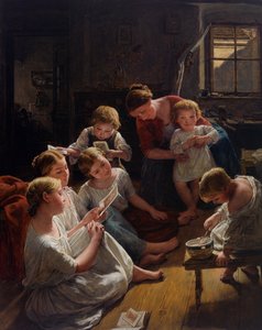 Des enfants, au matin, regardent des images - Ferdinand Georg Waldmuller