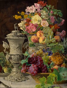 Nature morte avec fruits, fleurs et coupe en argent - Ferdinand Georg Waldmuller