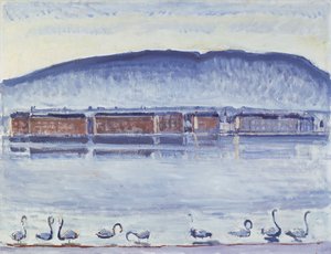 Lac Léman avec Mont Salève et cygnes - Ferdinand Hodler
