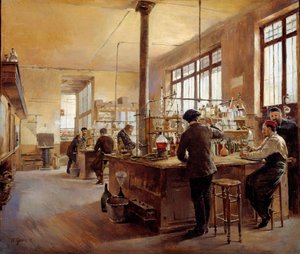 Le laboratoire municipal de la préfecture de police boulevard du Palais. Peinture de Ferdinand Joseph Gueldry