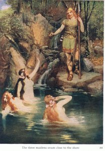 Les trois jeunes filles nagèrent près du rivage, illustration de The Stories of Wagner