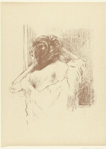 Femme devant un miroir se coiffant (L