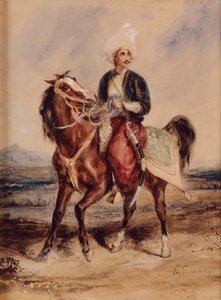 Guerrier arabe à cheval dans un paysage (aquarelle sur papier) - Ferdinand Victor Eugene Delacroix