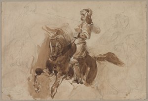 Figure armée à cheval recto, vers 1828 - Ferdinand Victor Eugene Delacroix